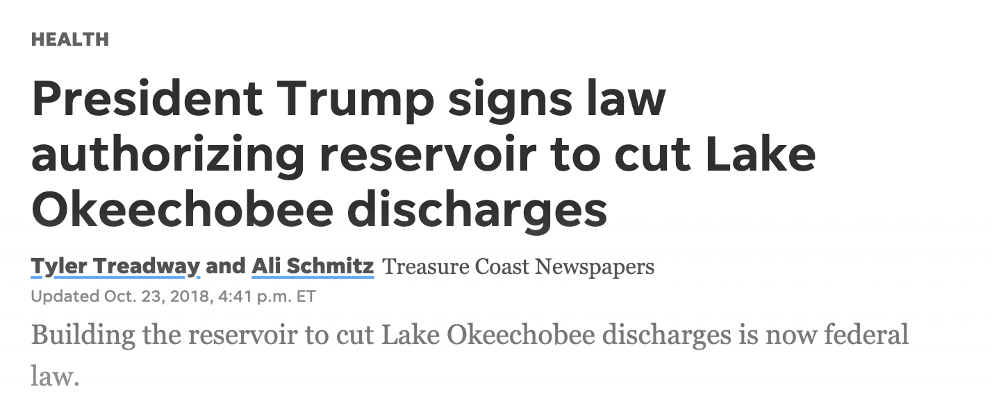 The Water Resources Development Act of 2018 is signed into law